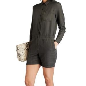 James Perse Herringbone twill playsuit romper dark green size 0 X-Small XS